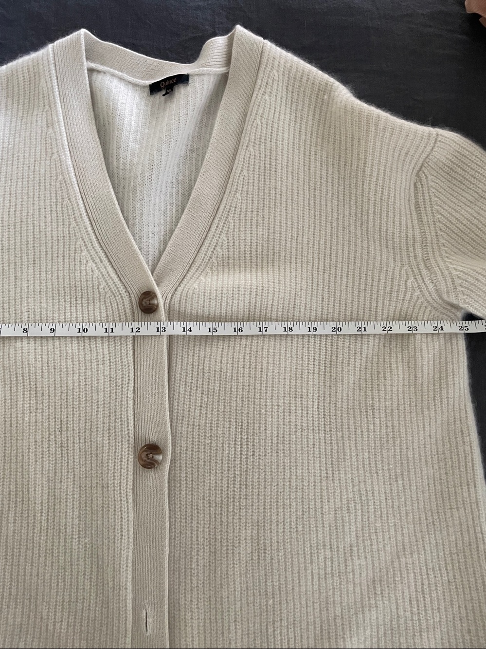 Quince Cream Ribbed V-Neck Cardigan - Picture 10 of 14